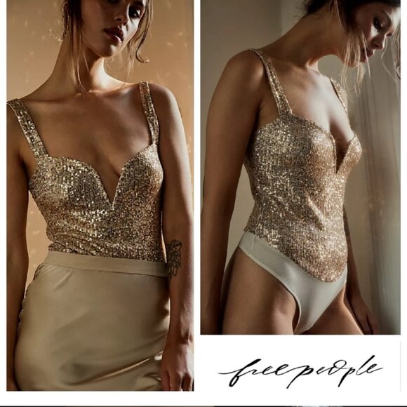 NEW FREE PEOPLE intimately sparks fly stretch sequin bodysuit m - Picture 1 of 1